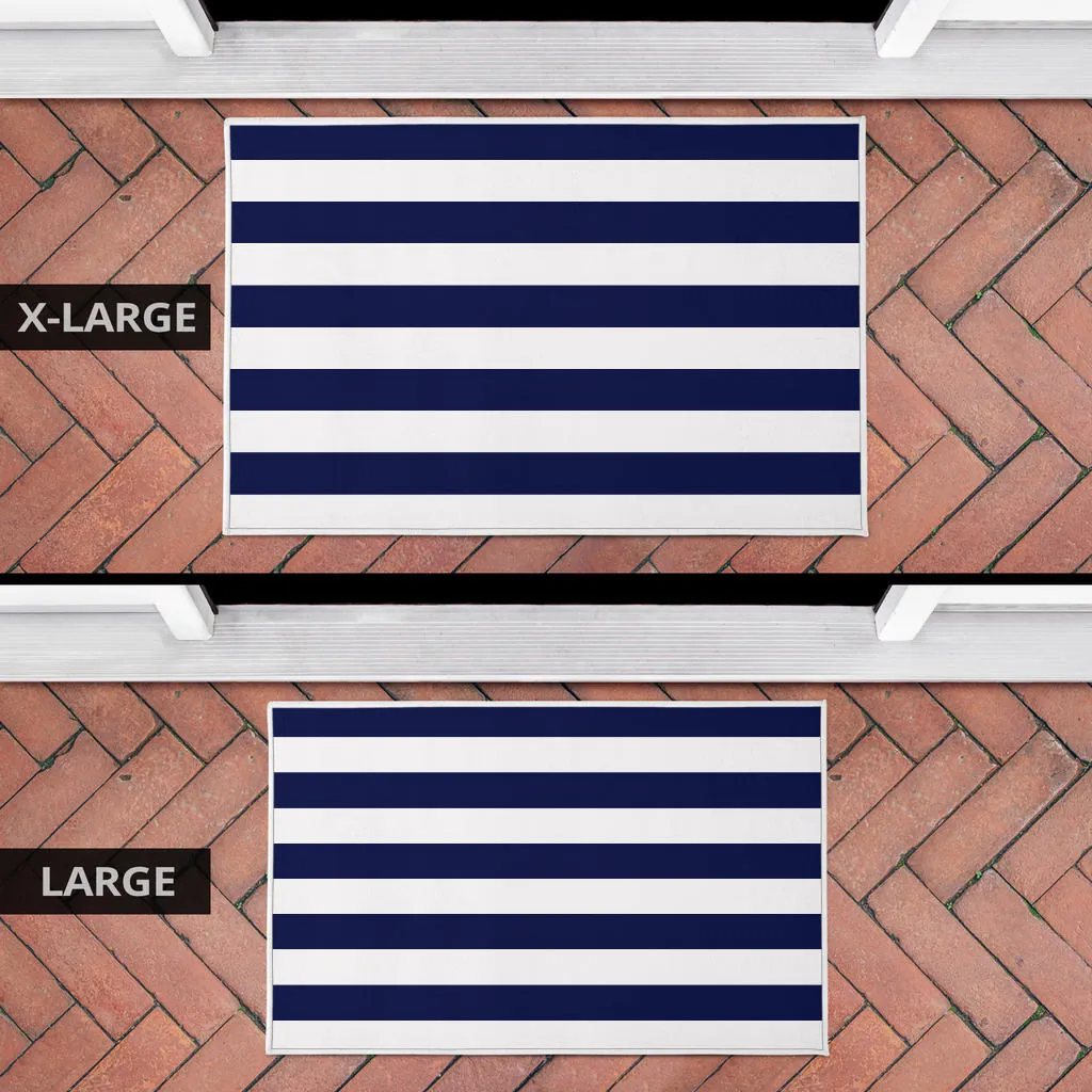 Navy and White Striped Doormat Welcome Mat Lake House DÃ©cor