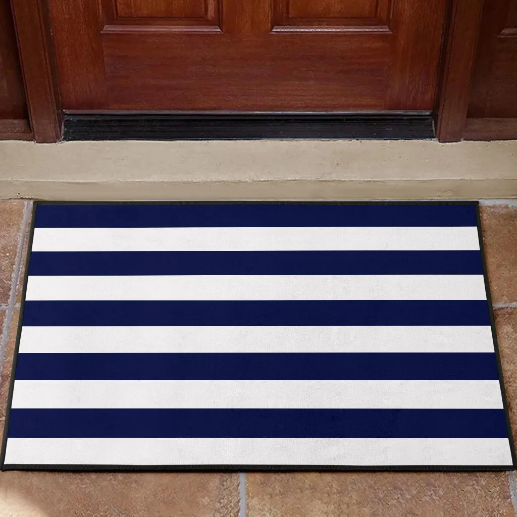 Navy and White Striped Doormat Welcome Mat Lake House DÃ©cor