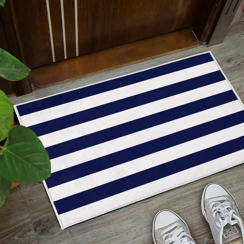 Navy and White Striped Doormat Welcome Mat Lake House DÃ©cor