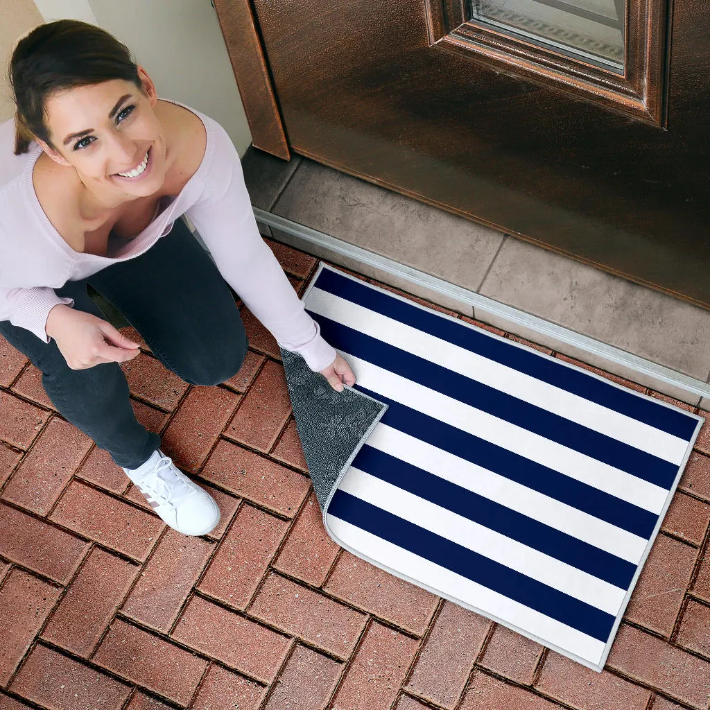 Navy and White Striped Doormat Welcome Mat Lake House DÃ©cor