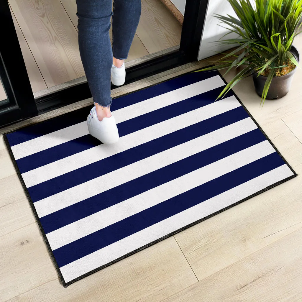 Navy and White Striped Doormat Welcome Mat Lake House DÃ©cor