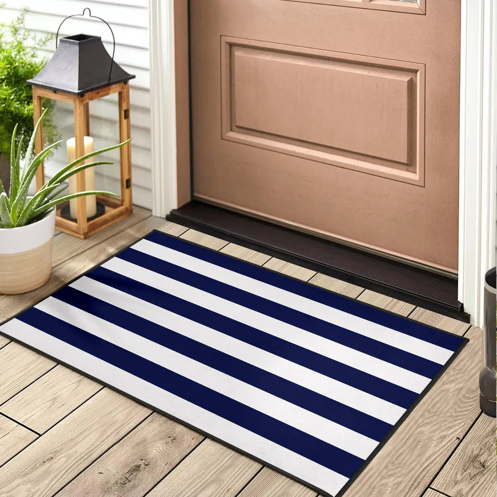 Navy and White Striped Doormat Welcome Mat Lake House DÃ©cor