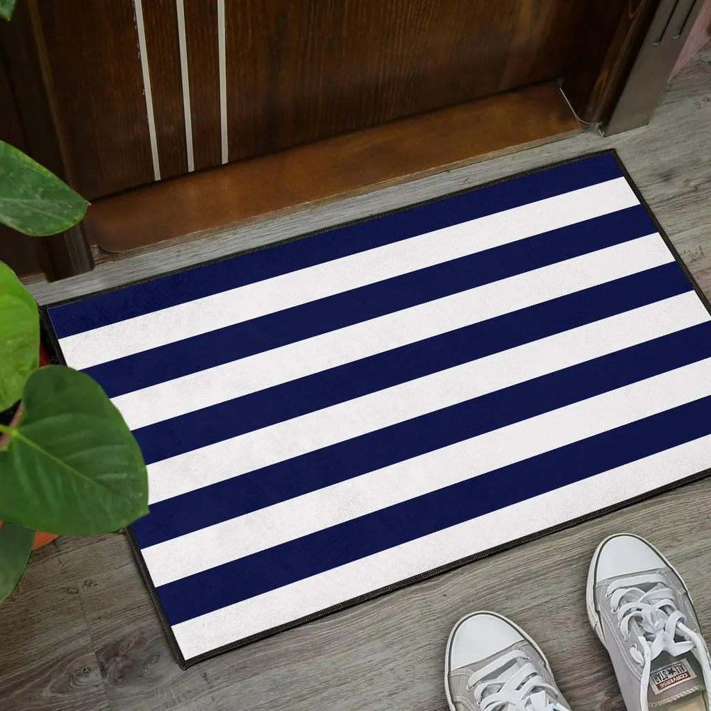 Navy and White Striped Doormat Welcome Mat Lake House DÃ©cor