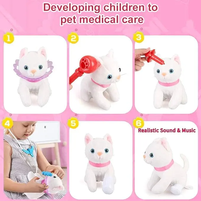 NEW Aomola Pet Care Pretend Veterinarian Toy with interactive kitten, cage & accessories