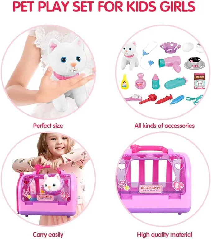 NEW Aomola Pet Care Pretend Veterinarian Toy with interactive kitten, cage & accessories