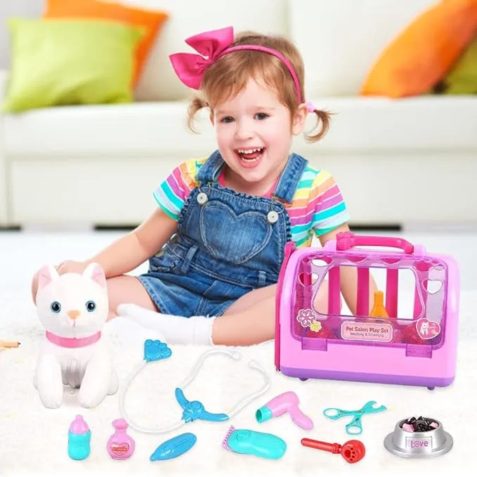 NEW Aomola Pet Care Pretend Veterinarian Toy with interactive kitten, cage & accessories