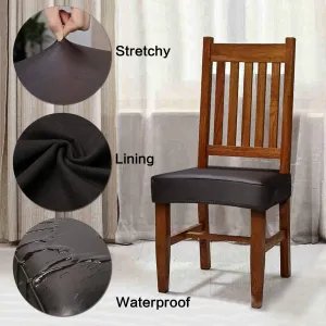 New Fuloon 4 Pack Dining Chair Seat Covers,Stretch Removable Washable Dining Chair Protector Cover Waterproof Pu Leather, Brown!