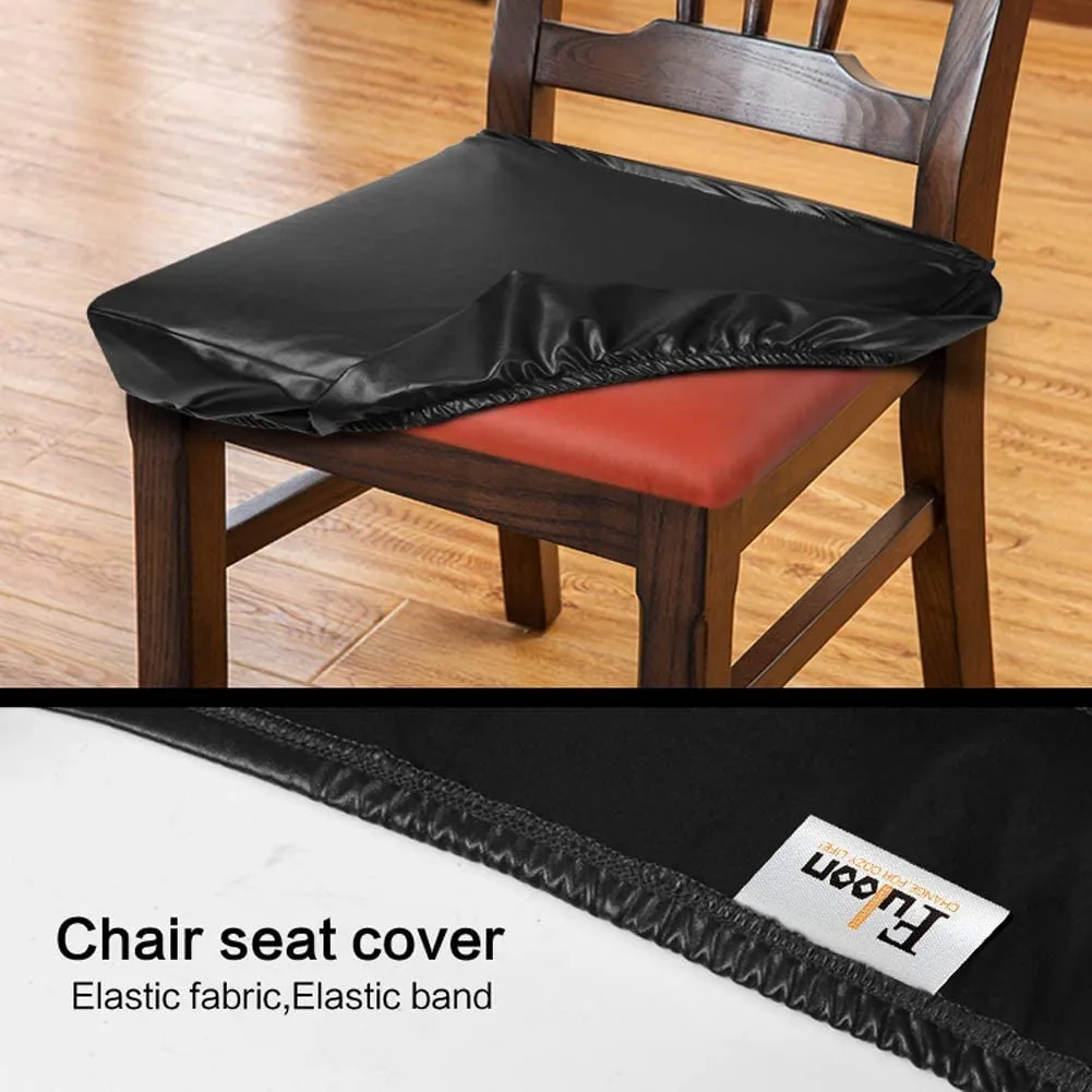 New Fuloon 4 Pack Dining Chair Seat Covers,Stretch Removable Washable Dining Chair Protector Cover Waterproof Pu Leather, Brown!