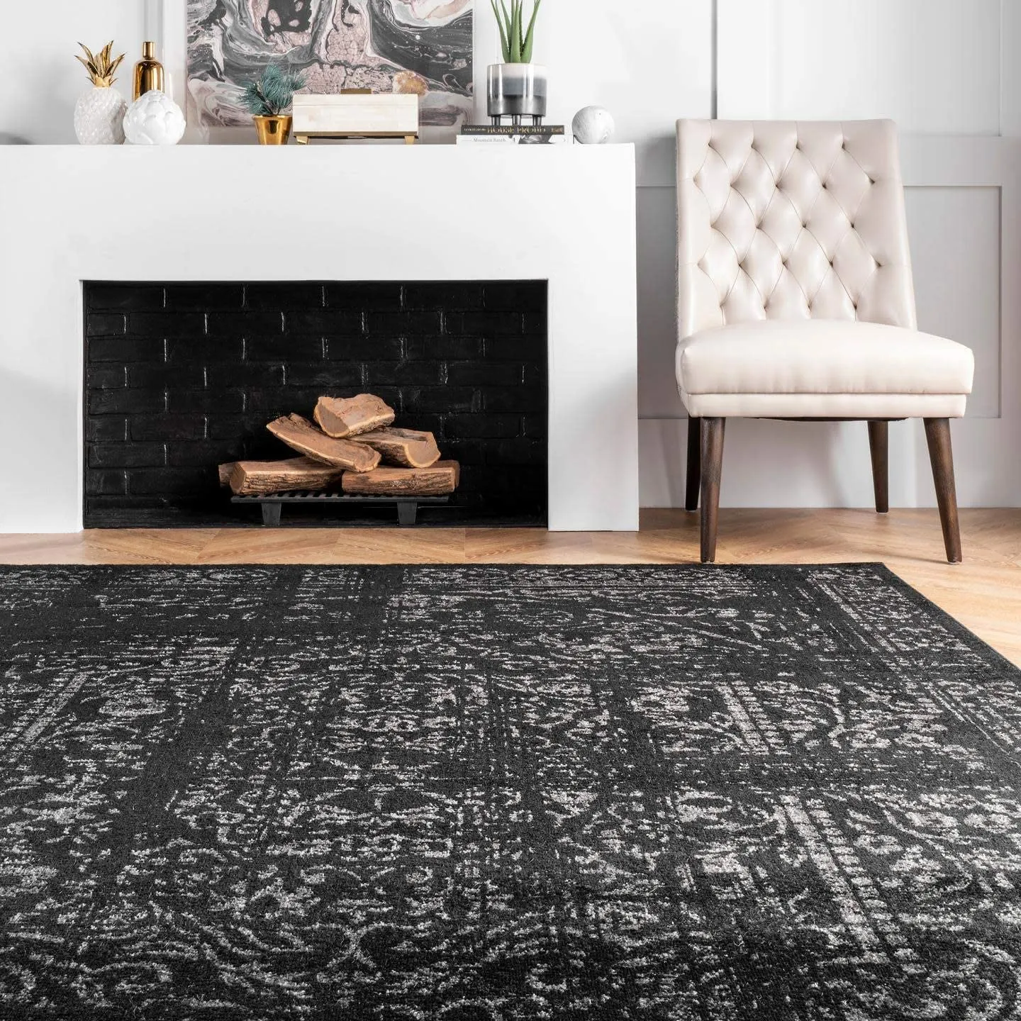 New nuLOOM Arlena Vintage Area Rug, 4' x 6', Black! Made in Turkey!