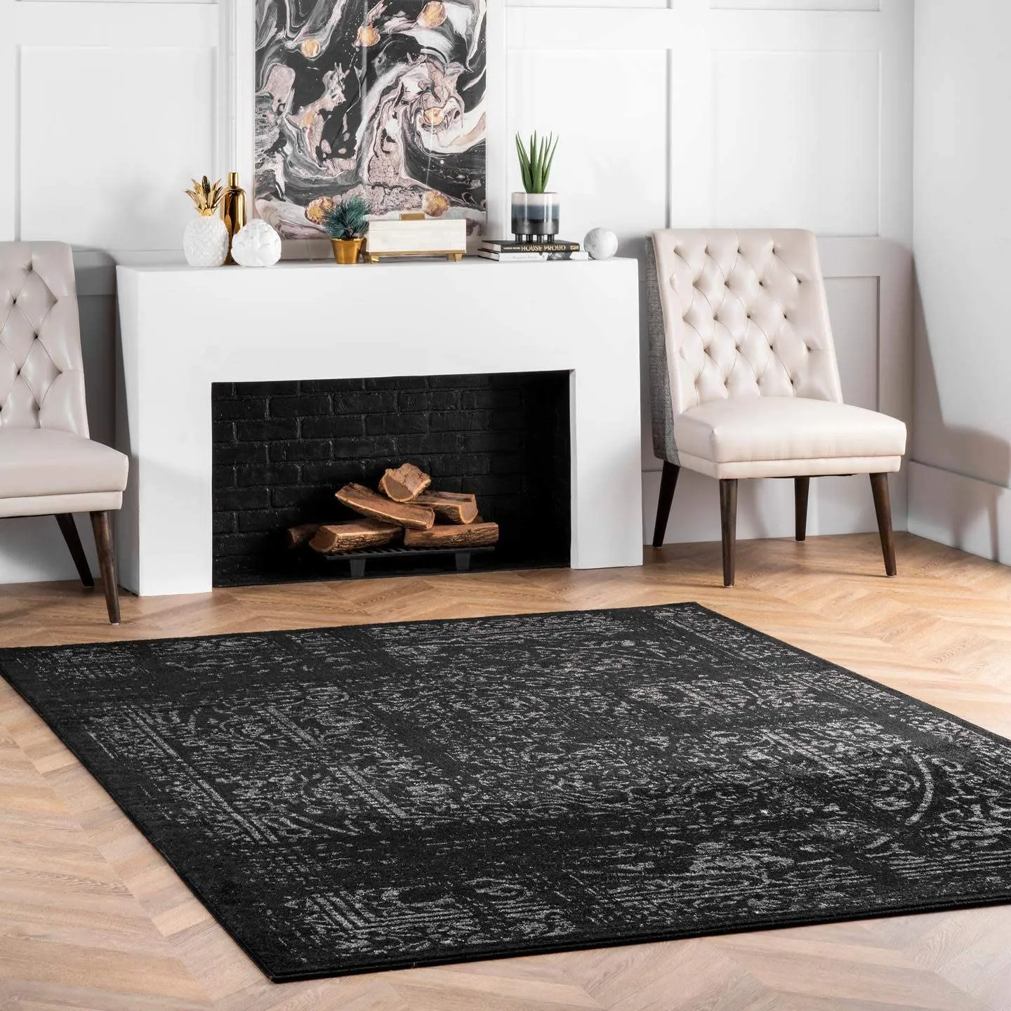 New nuLOOM Arlena Vintage Area Rug, 4' x 6', Black! Made in Turkey!