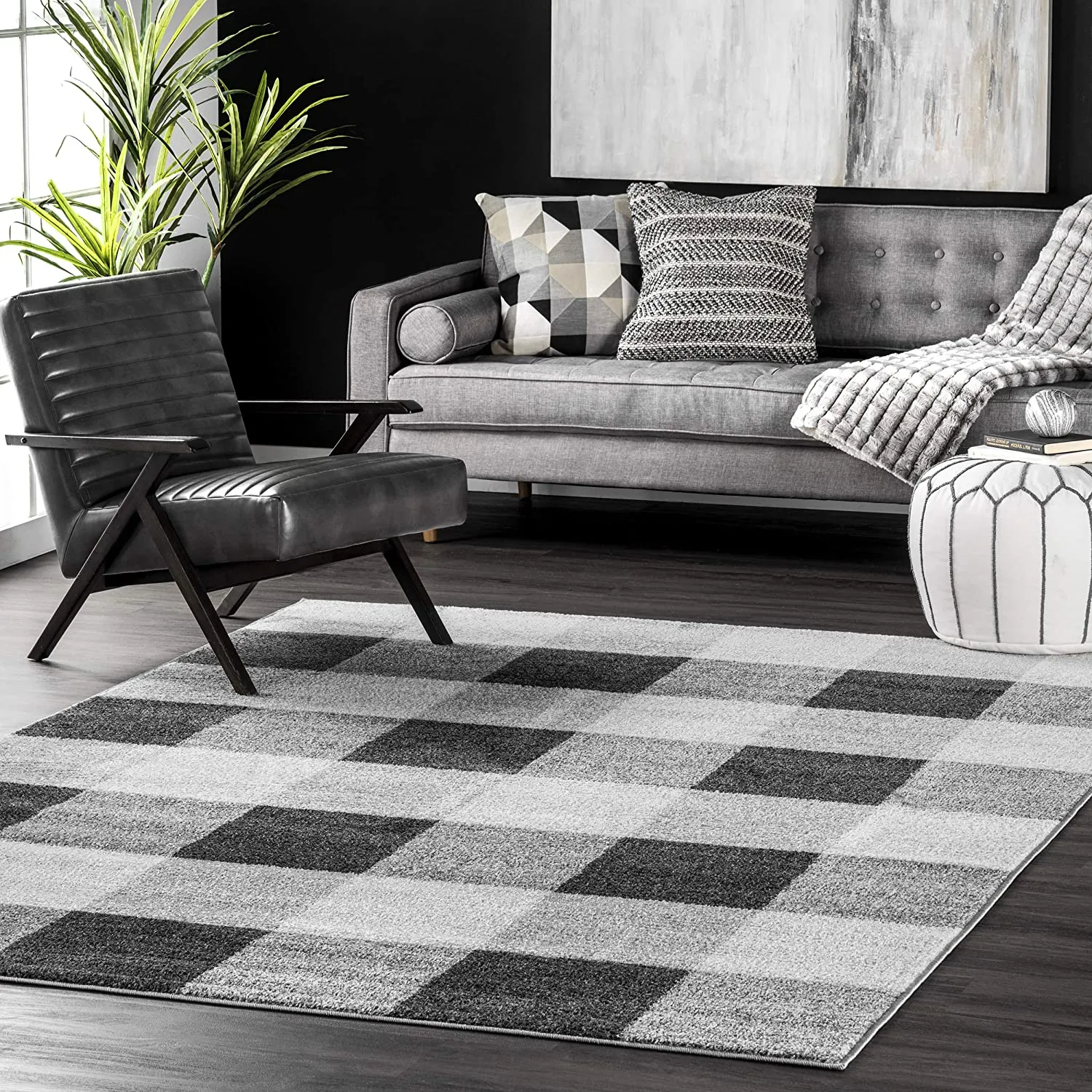 New nuLOOM Buffalo Plaid Area Rug, 3' x 5', Grey! Designed with resilience against everyday wear-and-tear, this rug is kid and pet friendly and perfect for high traffic areas