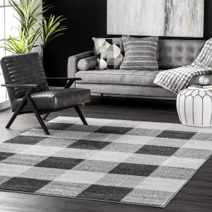 New nuLOOM Buffalo Plaid Area Rug, 3' x 5', Grey! Designed with resilience against everyday wear-and-tear, this rug is kid and pet friendly and perfect for high traffic areas