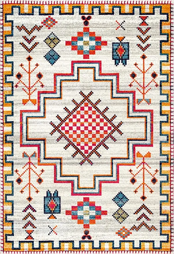 New nuLOOM Richelle Tribal Medallion Area Rug, 3' x 5', Silver! Made in Turkey!
