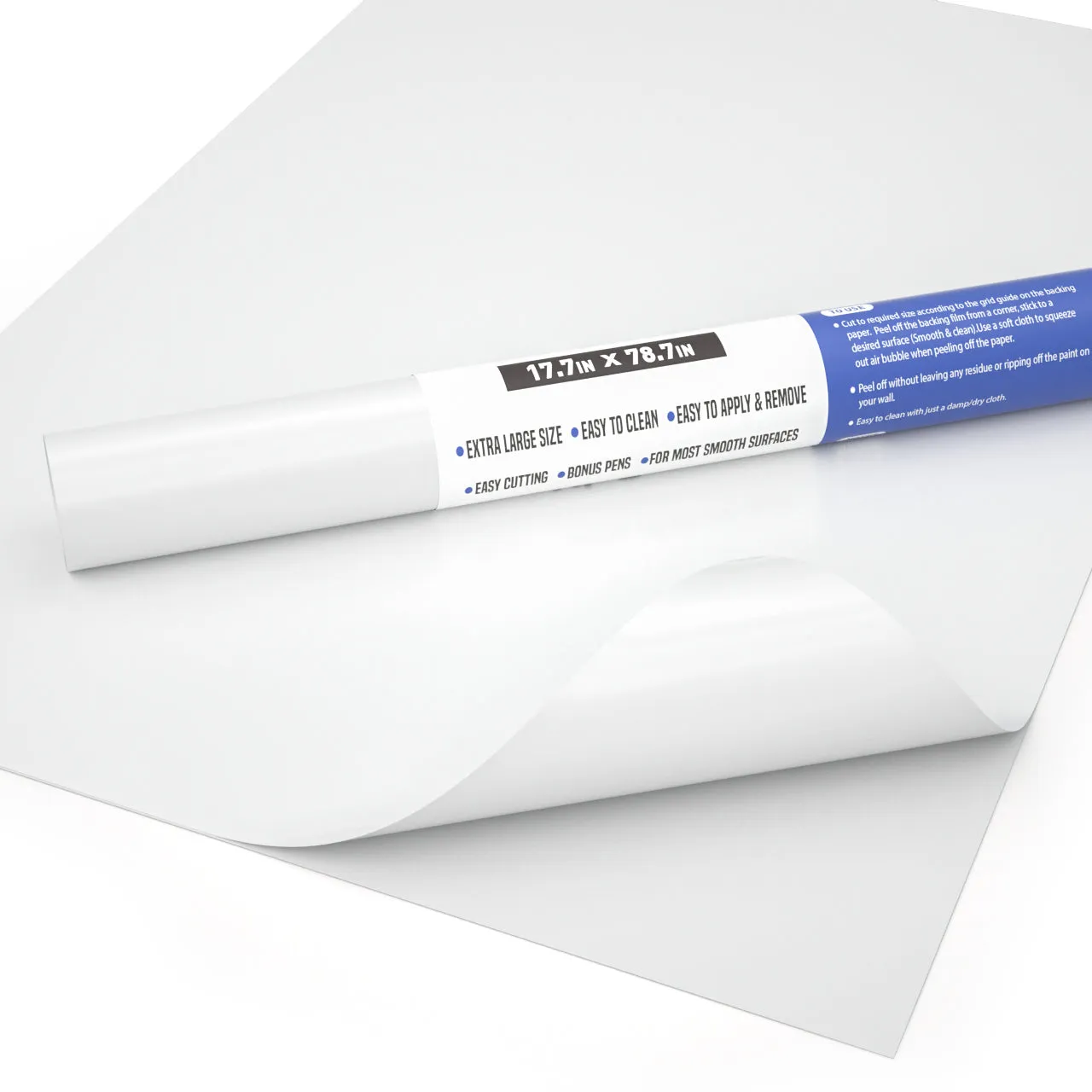 Nicpro White Contact Paper,Self-Adhesive Dry Erase Paper Film Whiteboard Sticker Wall Decal Large 17.7" X 78.7" with 3 Color Water-Based Pens for Home Office