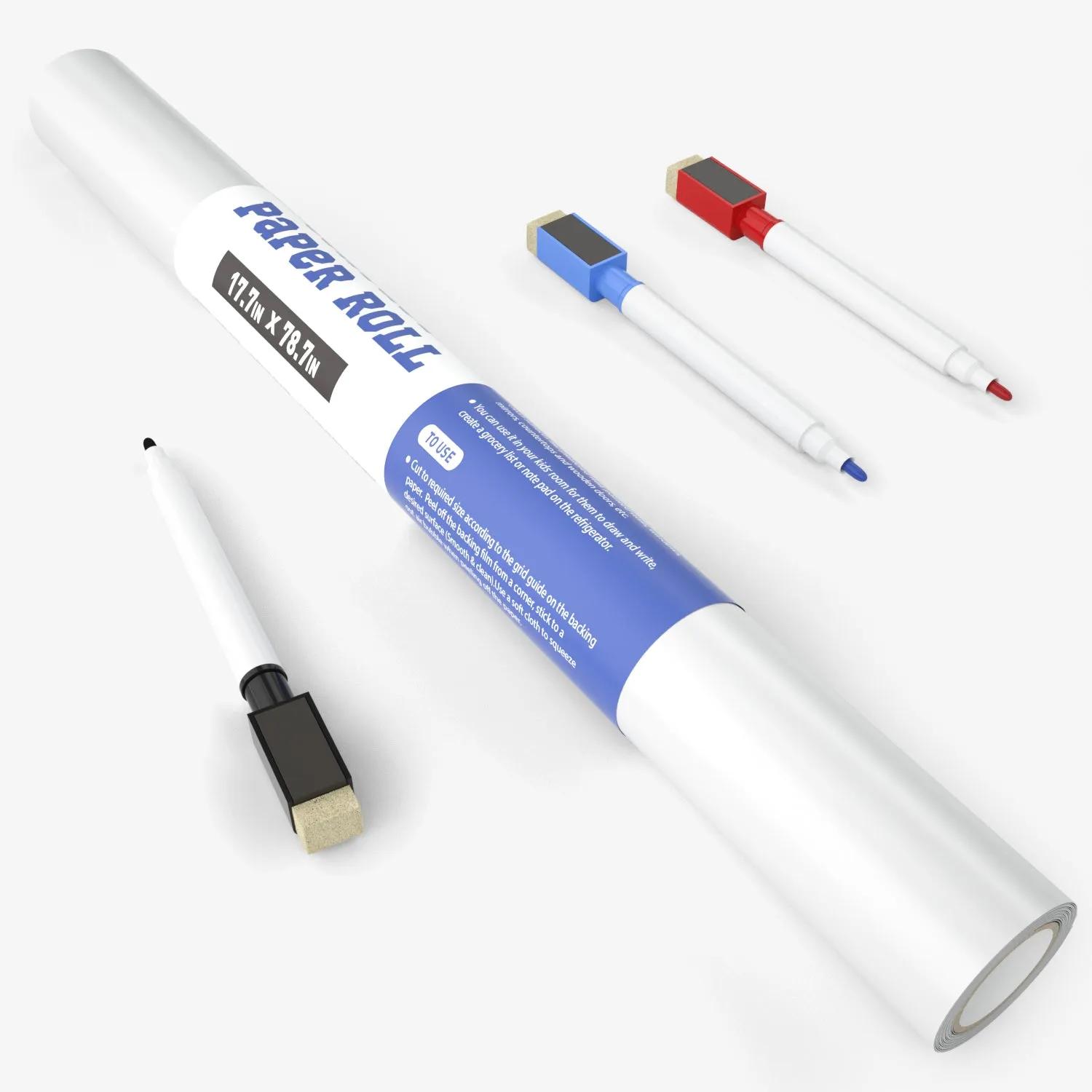 Nicpro White Contact Paper,Self-Adhesive Dry Erase Paper Film Whiteboard Sticker Wall Decal Large 17.7" X 78.7" with 3 Color Water-Based Pens for Home Office