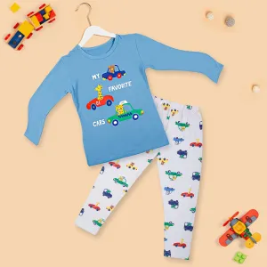 Night Suit Cotton Tshirt And Pyjama My Favourite Car Blue