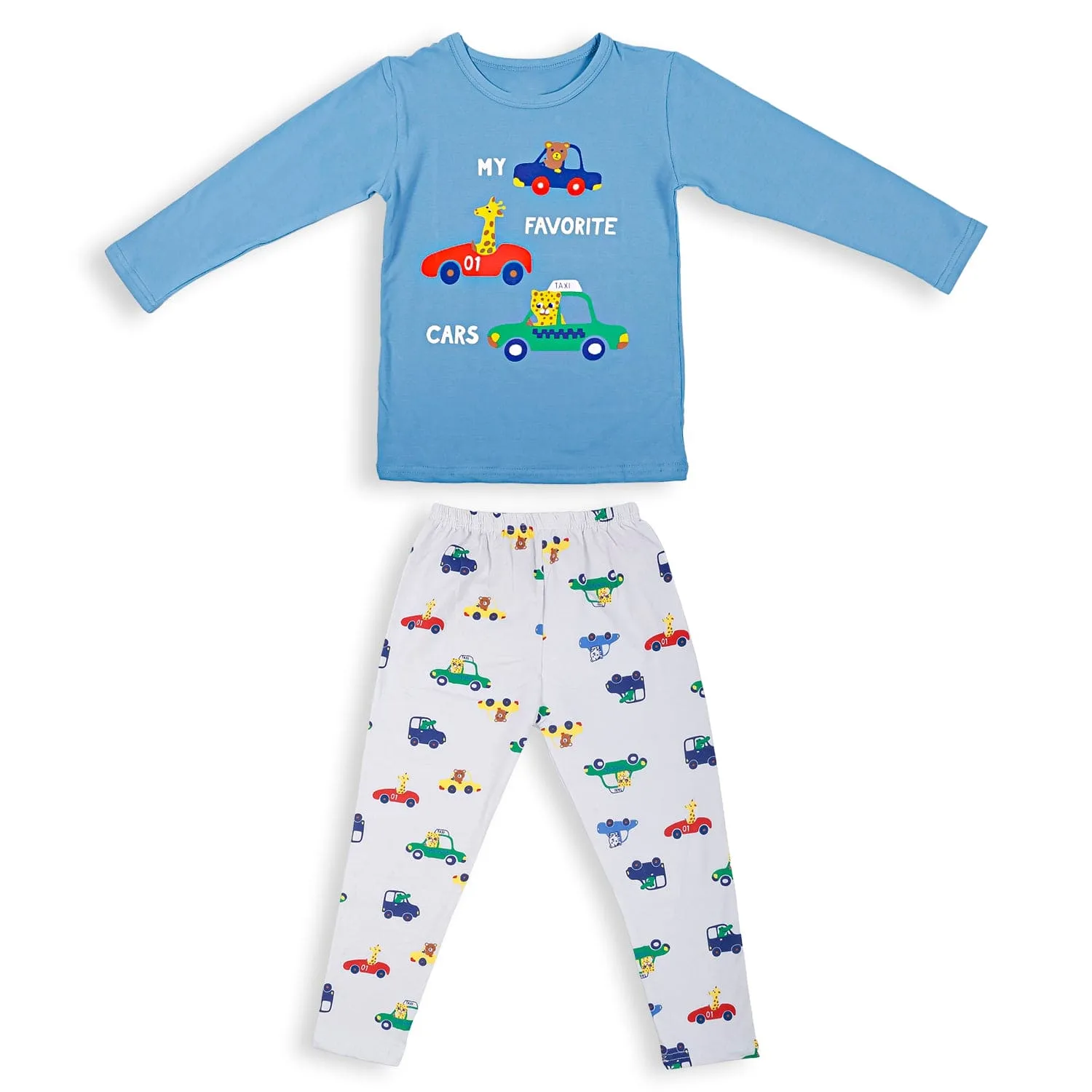 Night Suit Cotton Tshirt And Pyjama My Favourite Car Blue