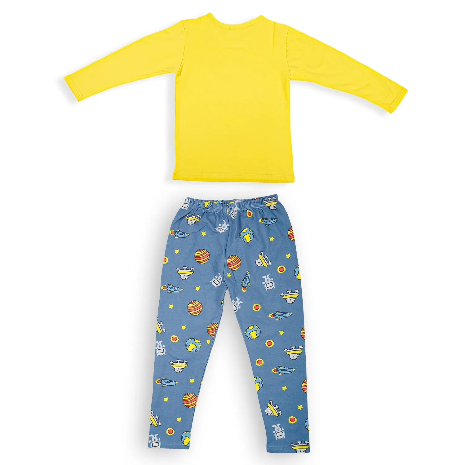 Night Suit Cotton Tshirt And Pyjama Space Travel Yellow