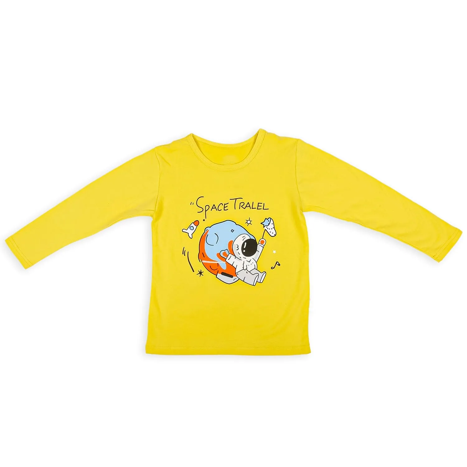Night Suit Cotton Tshirt And Pyjama Space Travel Yellow