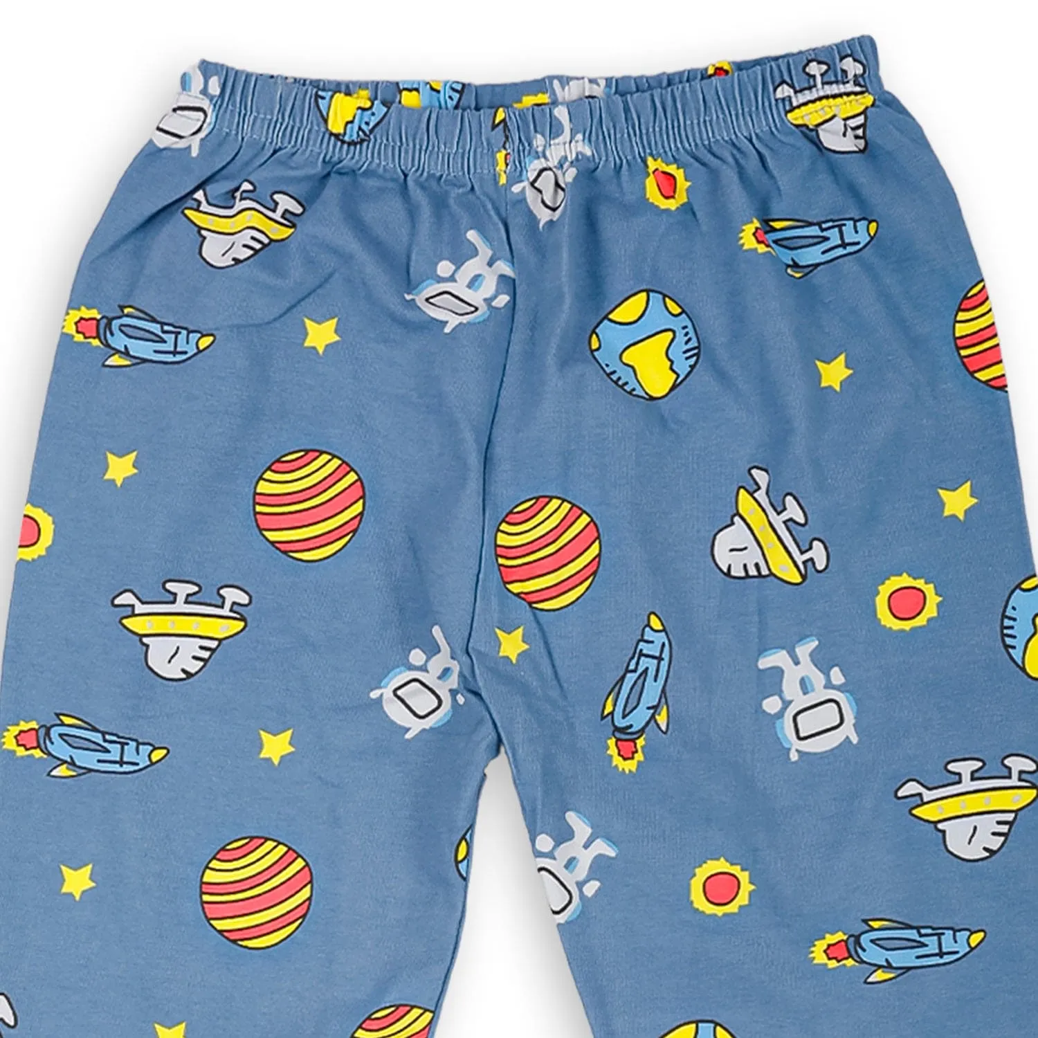 Night Suit Cotton Tshirt And Pyjama Space Travel Yellow
