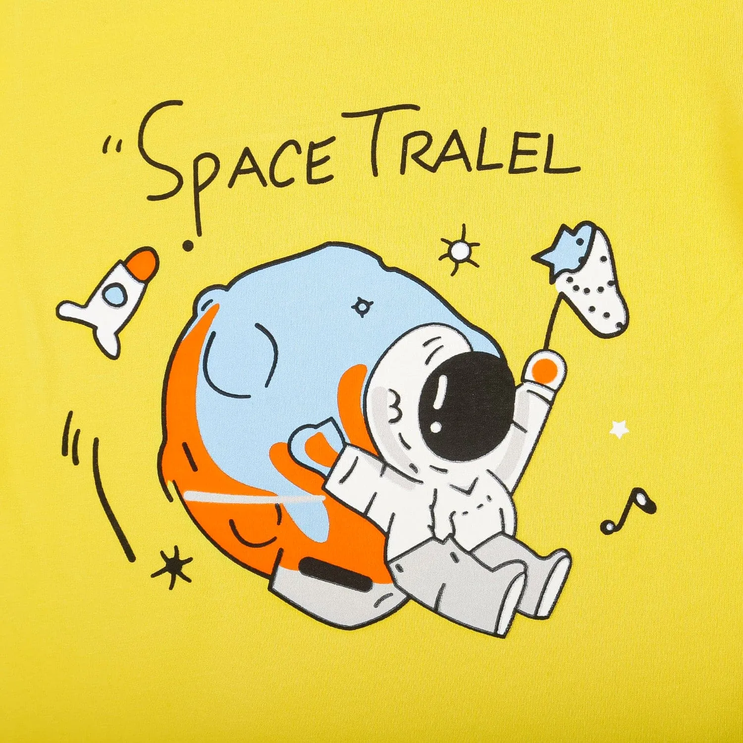 Night Suit Cotton Tshirt And Pyjama Space Travel Yellow
