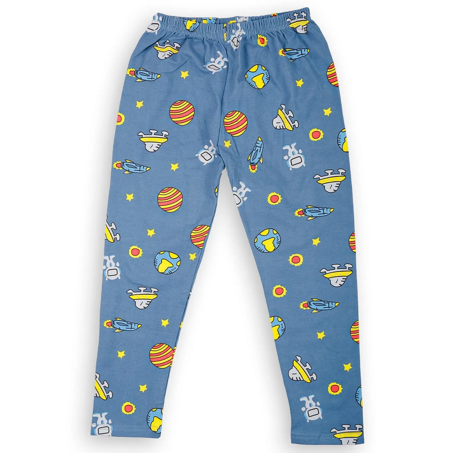 Night Suit Cotton Tshirt And Pyjama Space Travel Yellow