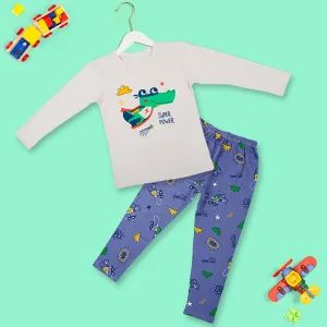 Night Suit Cotton Tshirt And Pyjama Super Frog Grey