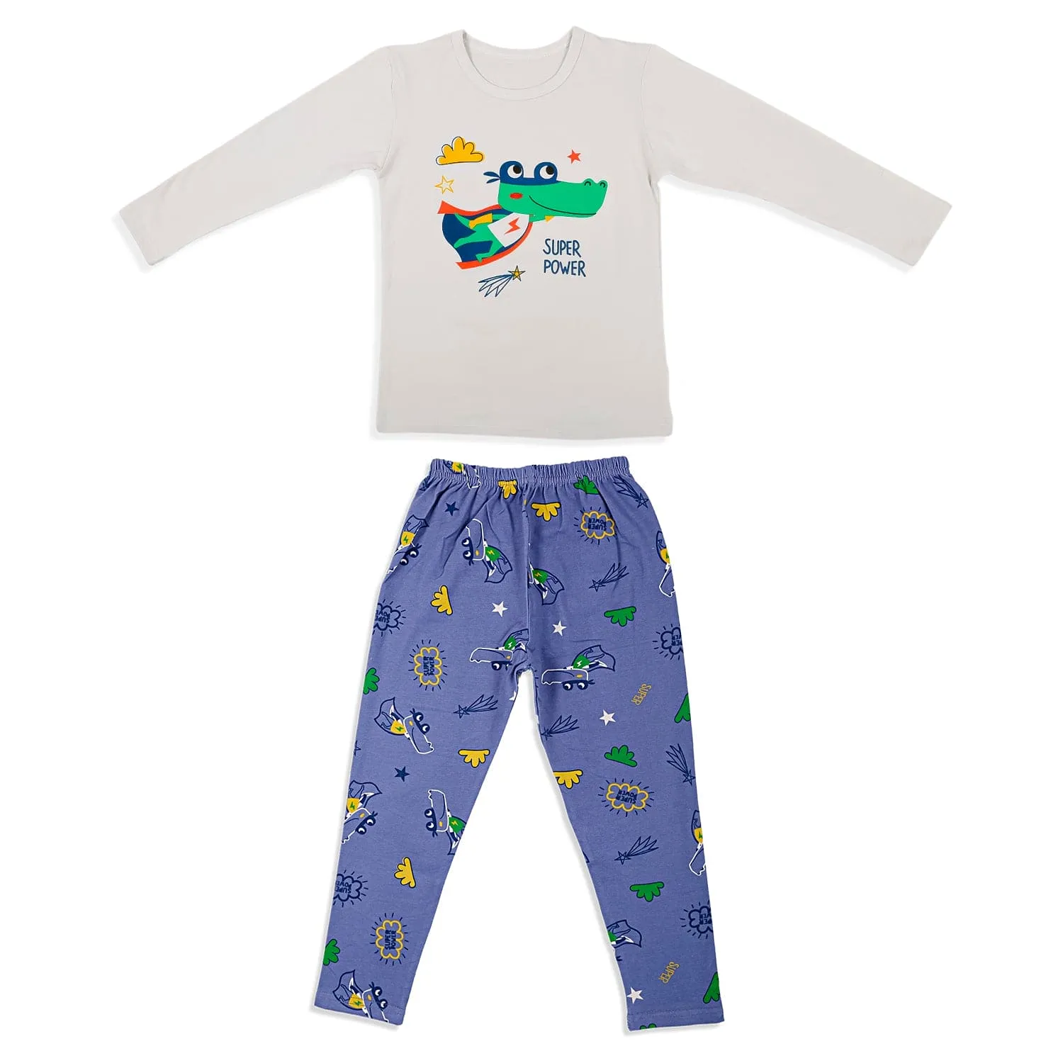 Night Suit Cotton Tshirt And Pyjama Super Frog Grey