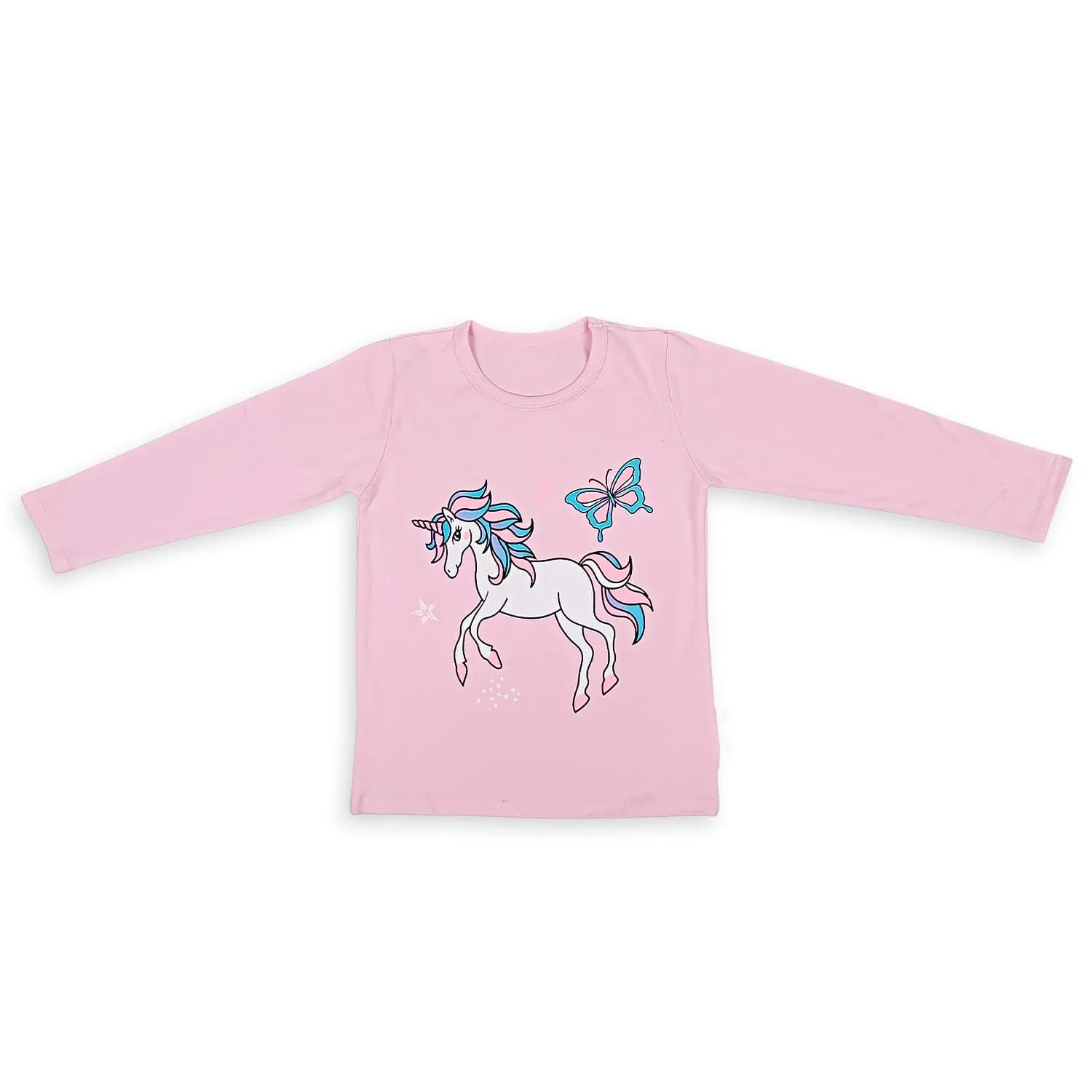 Night Suit Cotton Tshirt Pyjama Unicorn And Butterfly Pink