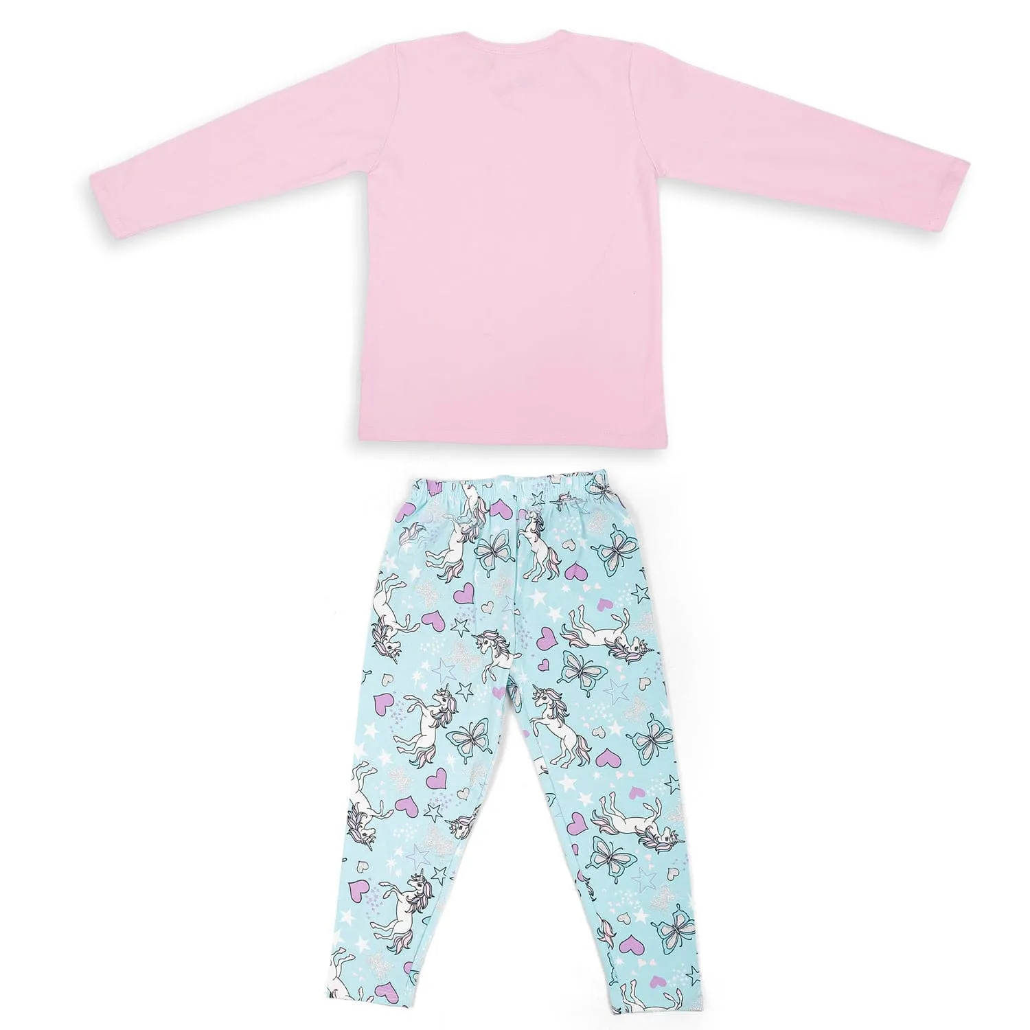 Night Suit Cotton Tshirt Pyjama Unicorn And Butterfly Pink