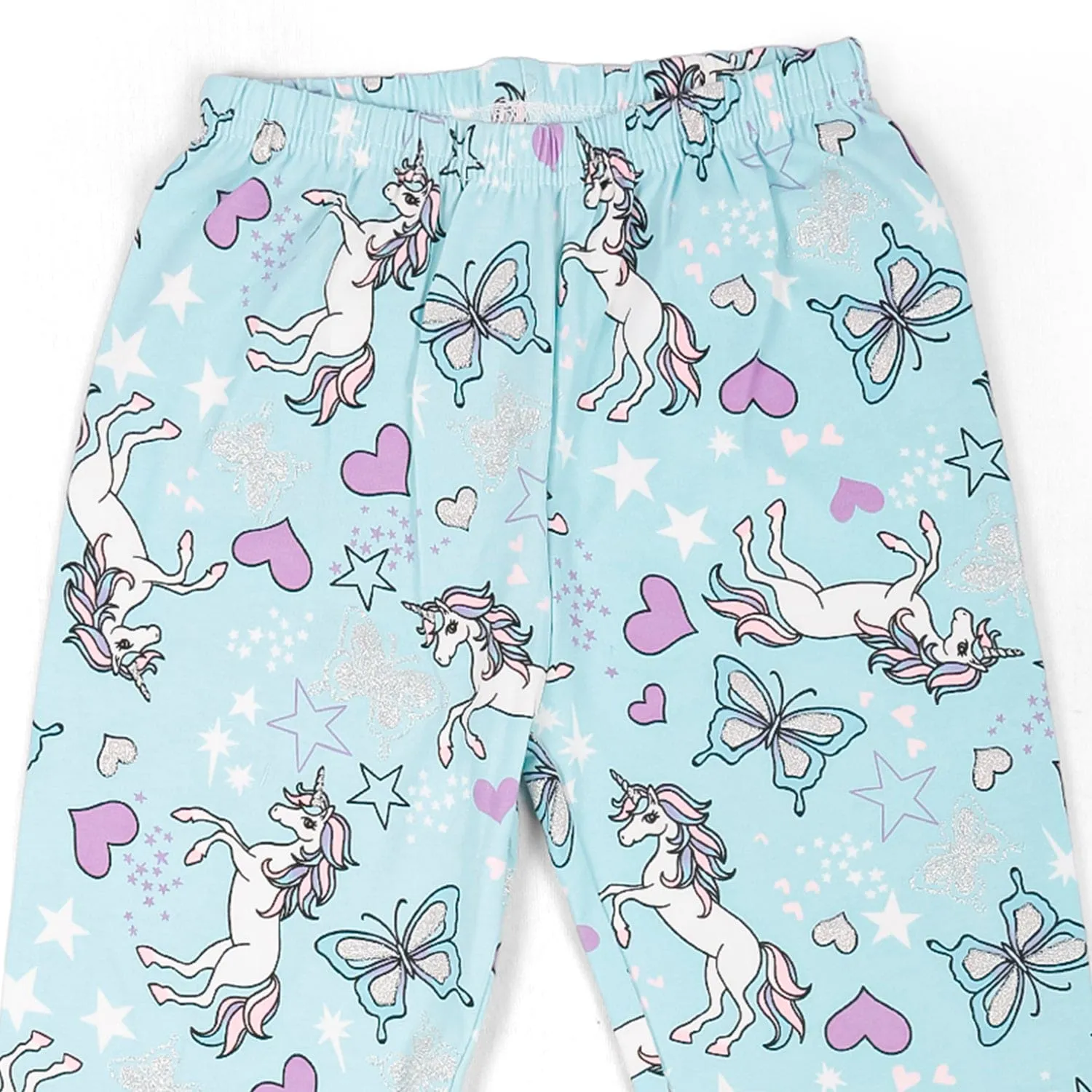 Night Suit Cotton Tshirt Pyjama Unicorn And Butterfly Pink
