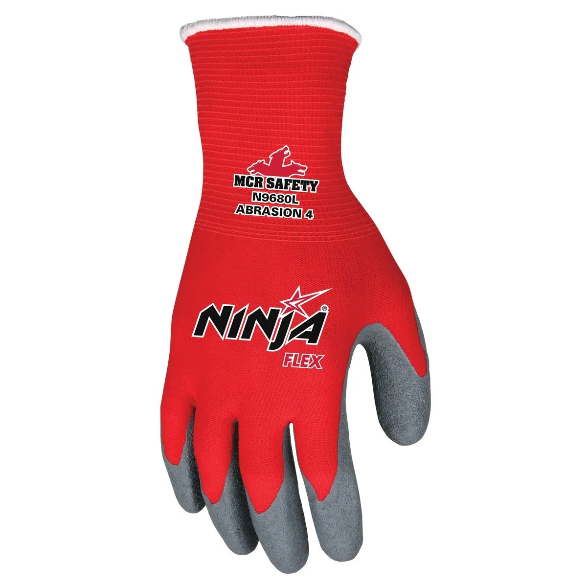 Ninja Flex Work Gloves, 15 Gauge Red Nylon Shell, Gray Latex Palm and Fingers, N9680