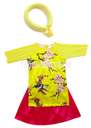 Áo Dài Bé Gái Vàng Bộ Có Vấy Hồng | Yellow Ao Dai Baby Kid Set - Lunar New Year