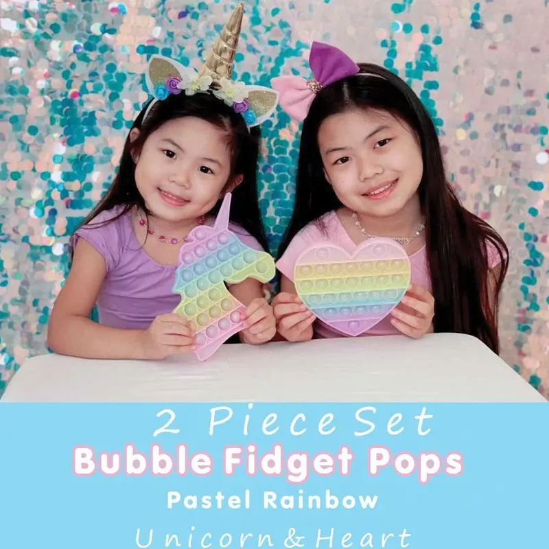 Pastel Rainbow Heart and Unicorn Bubble Pop Set