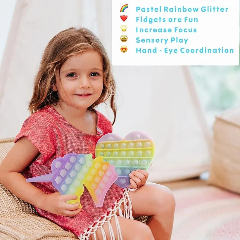Pastel Rainbow Heart and Unicorn Bubble Pop Set