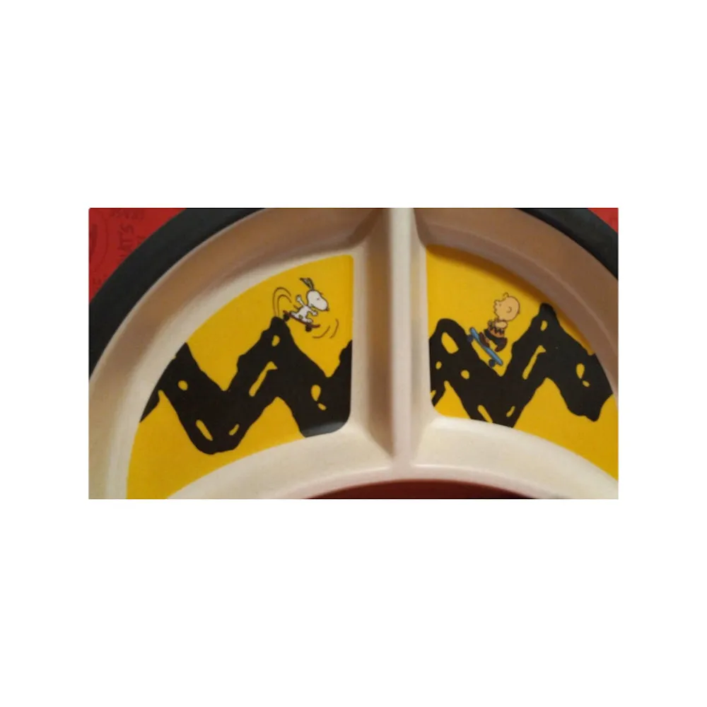 Peanuts Snoopy Charlie Brown Bamboo Dining Set for Kids Plate, Bowl, Cup and Utensils 5 Piece Dinnerware Set