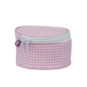 Personalized Gingham Baby Pink Round Multi Purpose Pouch