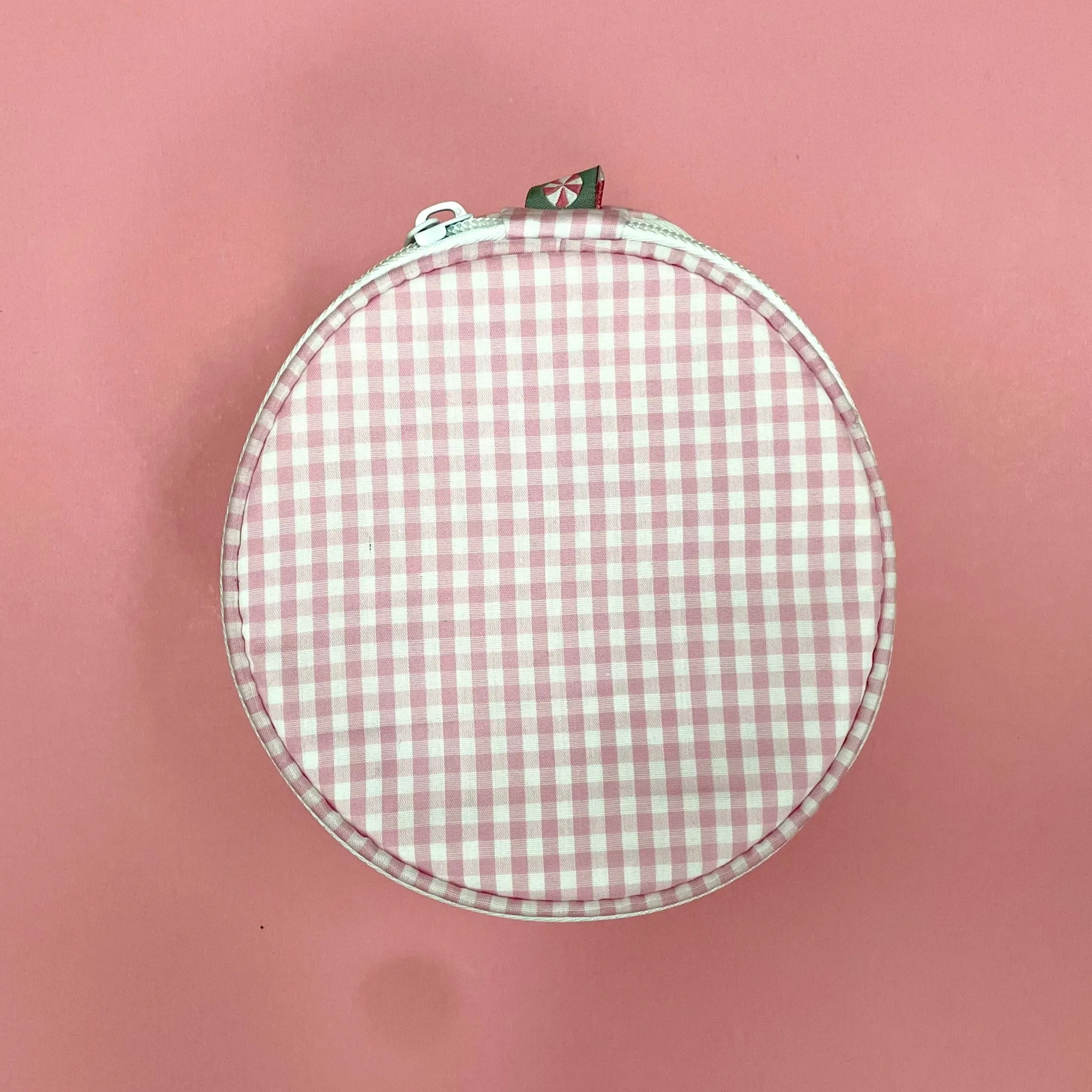 Personalized Gingham Baby Pink Round Multi Purpose Pouch