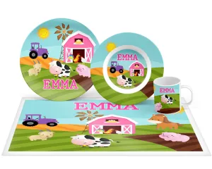 Personalized Girl Farm Plate, Bowl, Mug, Placemat Set - Choose Your Pieces