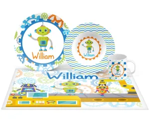 Personalized Robot Plate, Bowl, Mug, Placemat Set - Choose Your Pieces