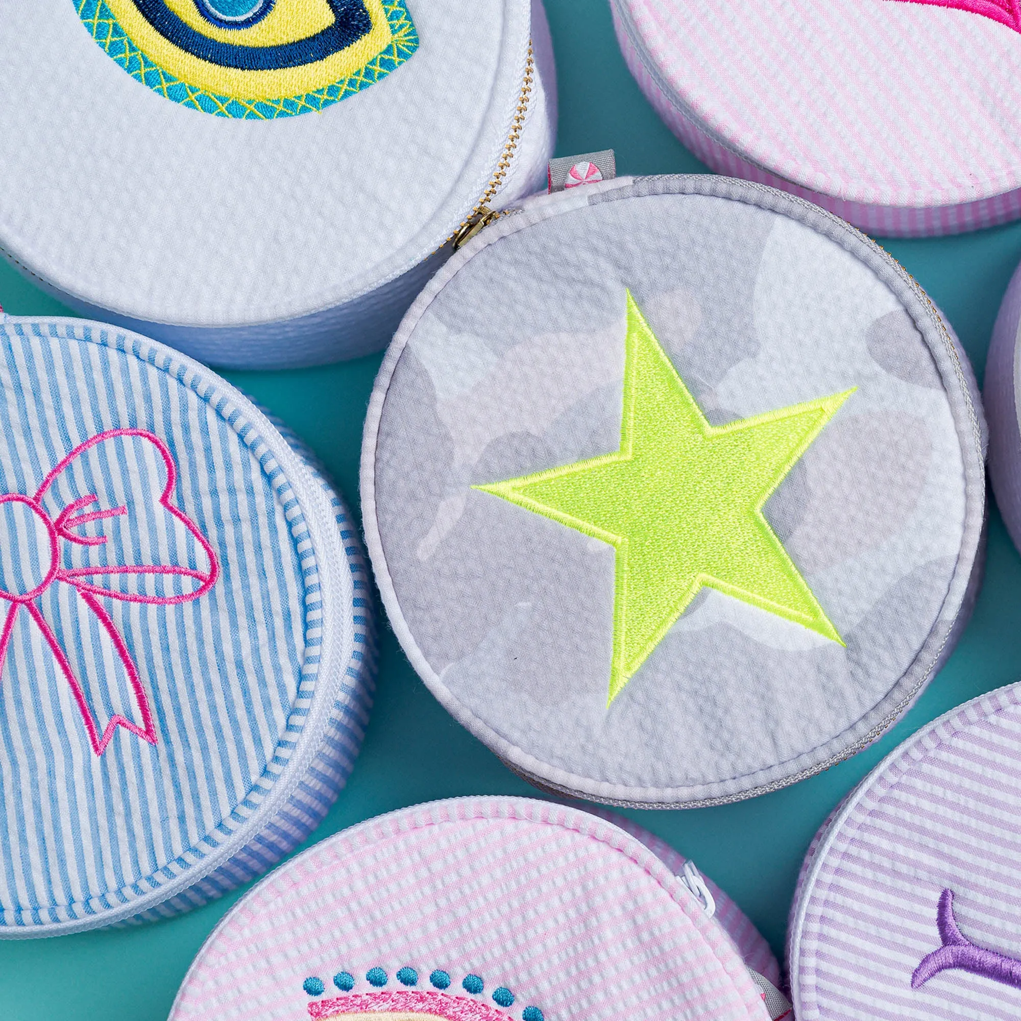 Personalized Seersucker Baby Pink Round Multi Purpose Pouch