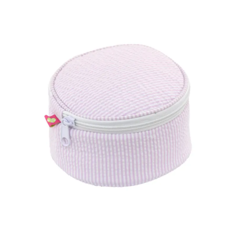 Personalized Seersucker Baby Pink Round Multi Purpose Pouch