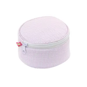 Personalized Seersucker Baby Pink Round Multi Purpose Pouch