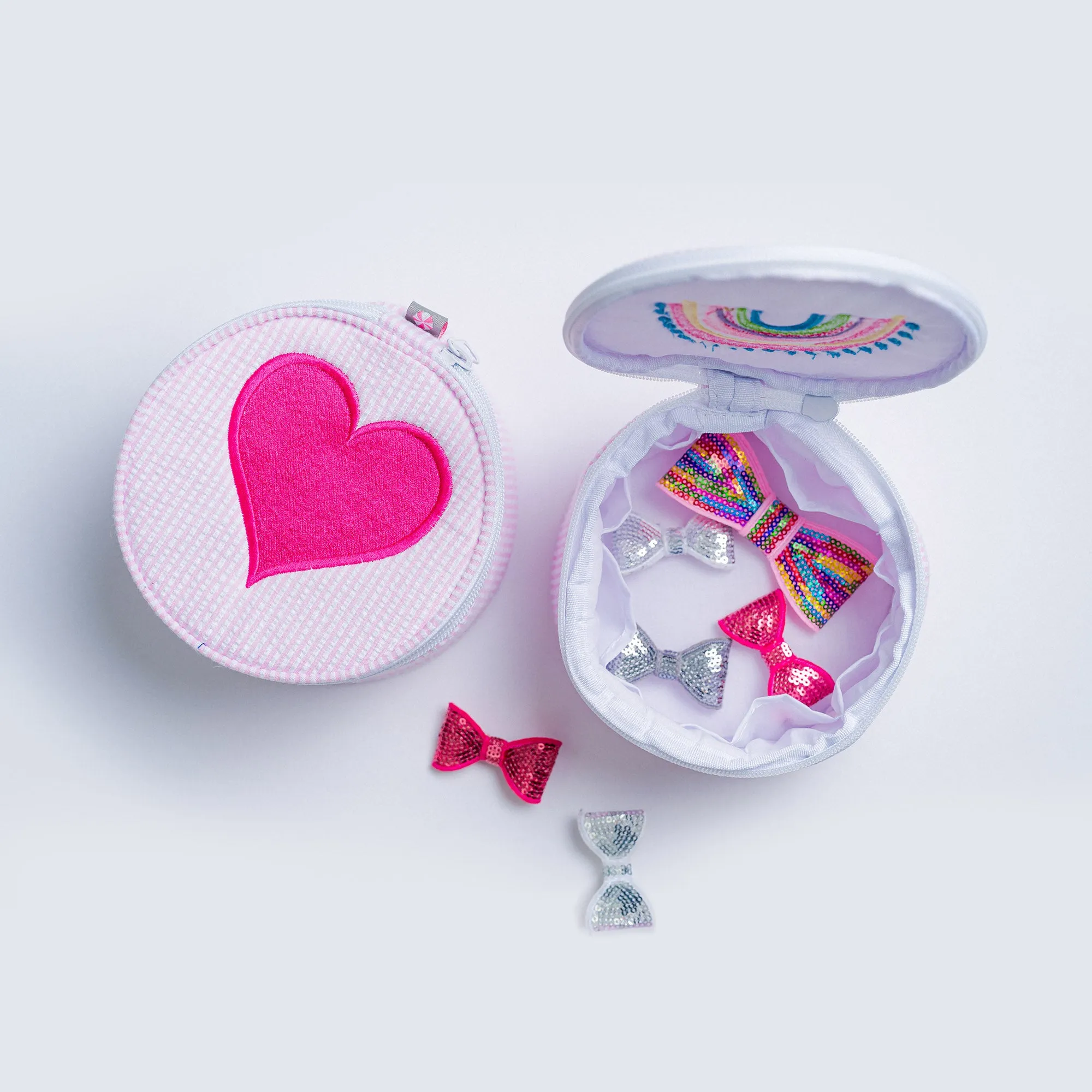 Personalized Seersucker Baby Pink Round Multi Purpose Pouch