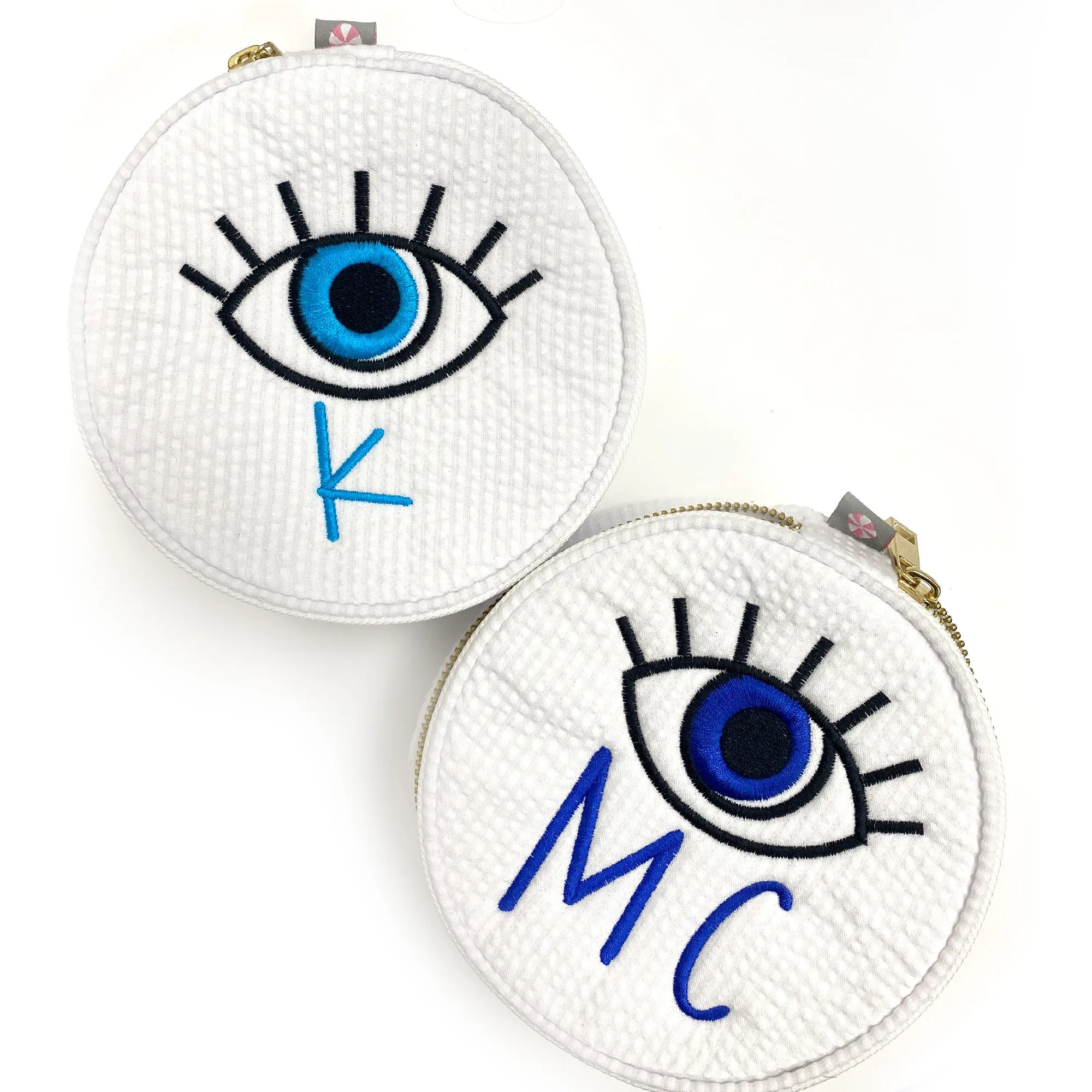 Personalized Seersucker White Round Multi Purpose Pouch
