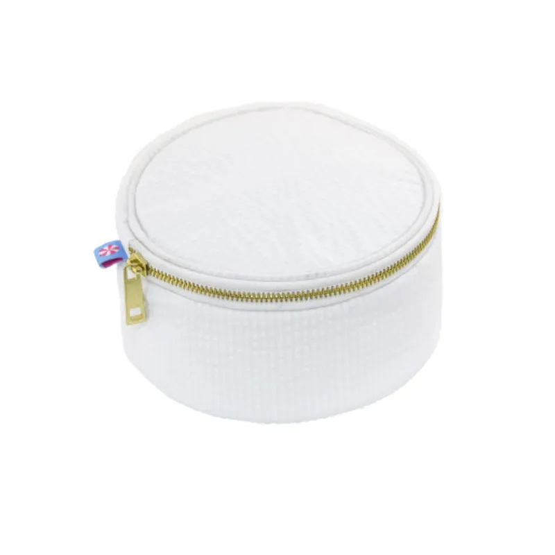 Personalized Seersucker White Round Multi Purpose Pouch