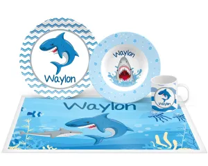 Personalized Shark Plate, Bowl, Mug, Placemat Set - Choose Your Pieces
