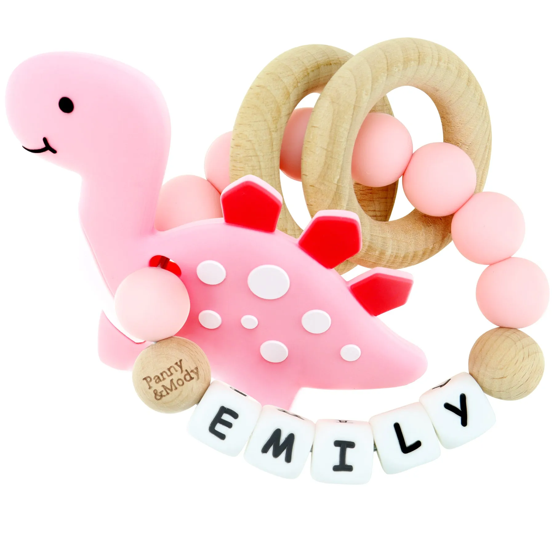 Personalized Teether Ring with Name & Stegosaurus