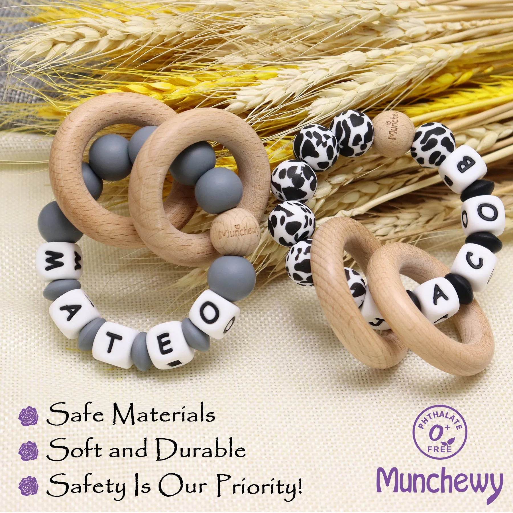 Personalized Teether Ring with Name (Solid Color)