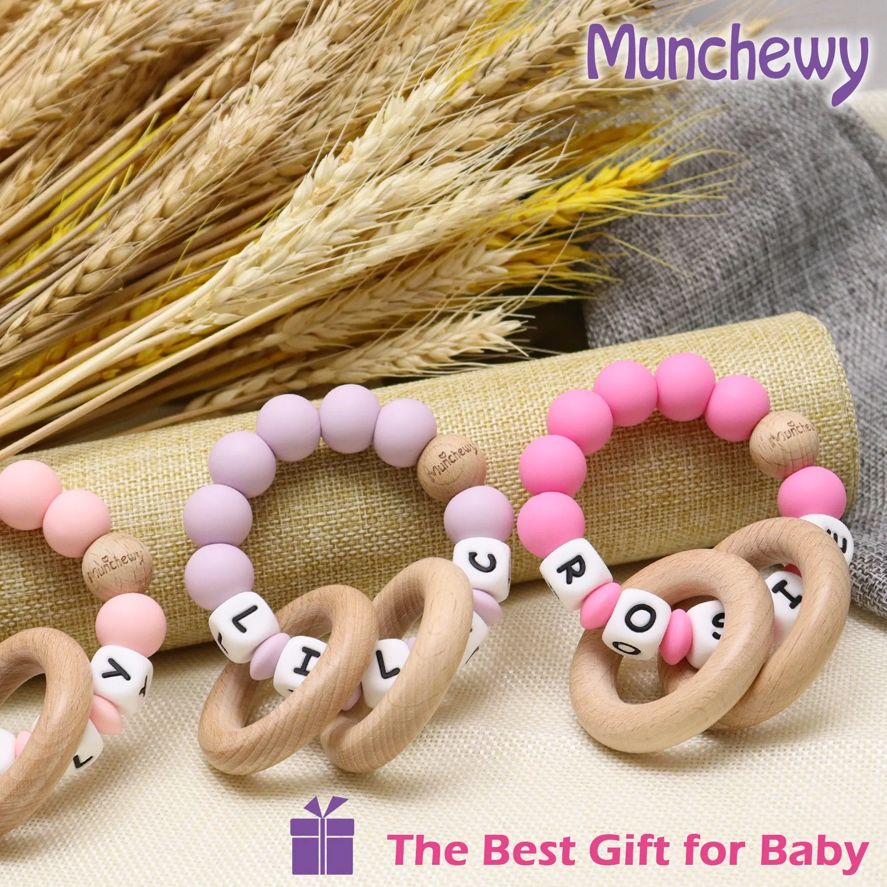 Personalized Teether Ring with Name (Solid Color)